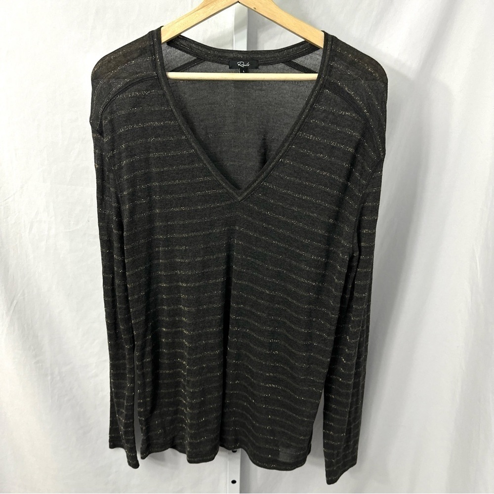 Rails Sami Charcoal Bronze Stripe Long Sleeve Shirt Large
